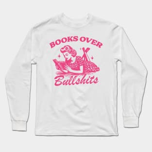 Books Over Bullshirts Graphic T-Shirt, Retro Unisex Adult T Shirt, Vintage 90s Theme T Shirt, Nostalgia Long Sleeve T-Shirt